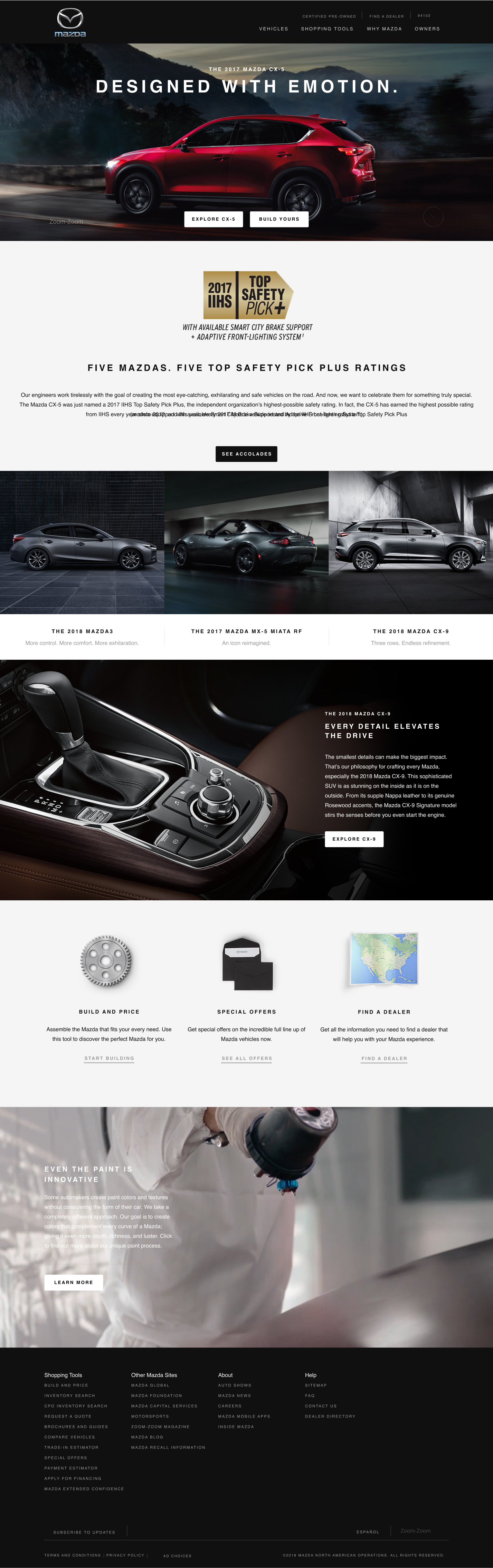 Mazda USA homepage, current design